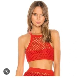 Coelho Ipanema Crochet Top in Coral Red Size S